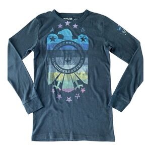 Hurley Shirt Size Medium Black Thermal Long Sleeve Freedom‎ Graphic GUC